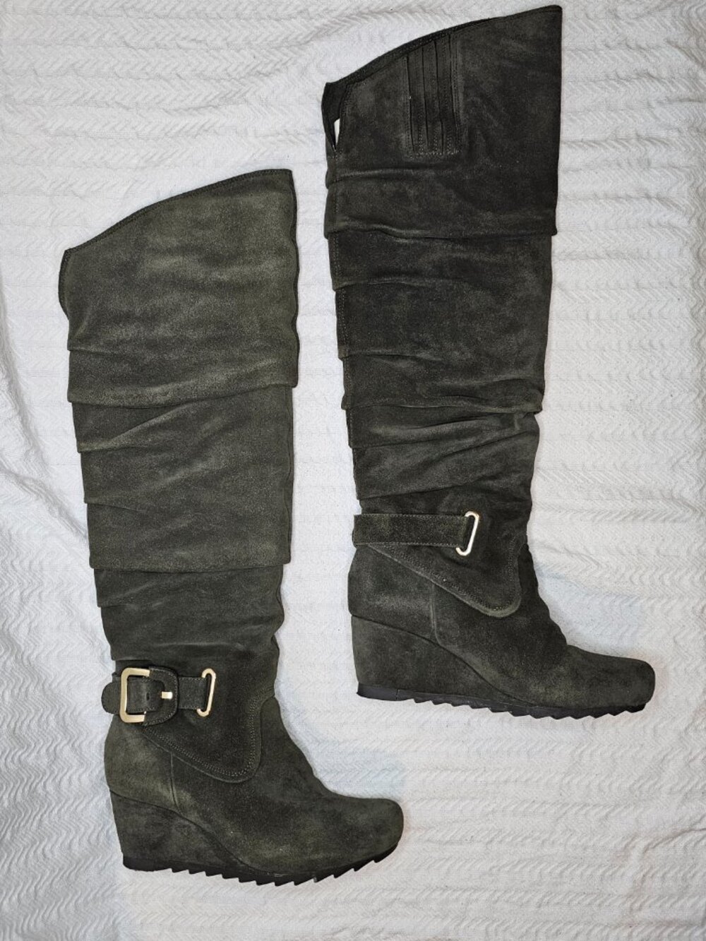 Earthies Raphaelle 2.75” Wedge Heel Slouchy Over The Knee Suede Boots 8.5B Pine